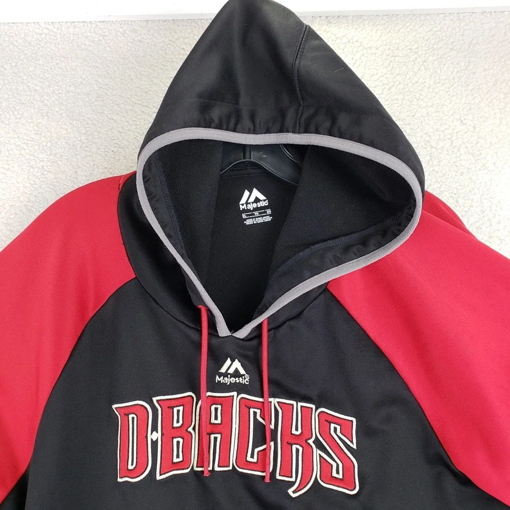 Majestic MLB Arizona Diamondbacks Hoodie Mens Large Black Red Raglan Sportswear